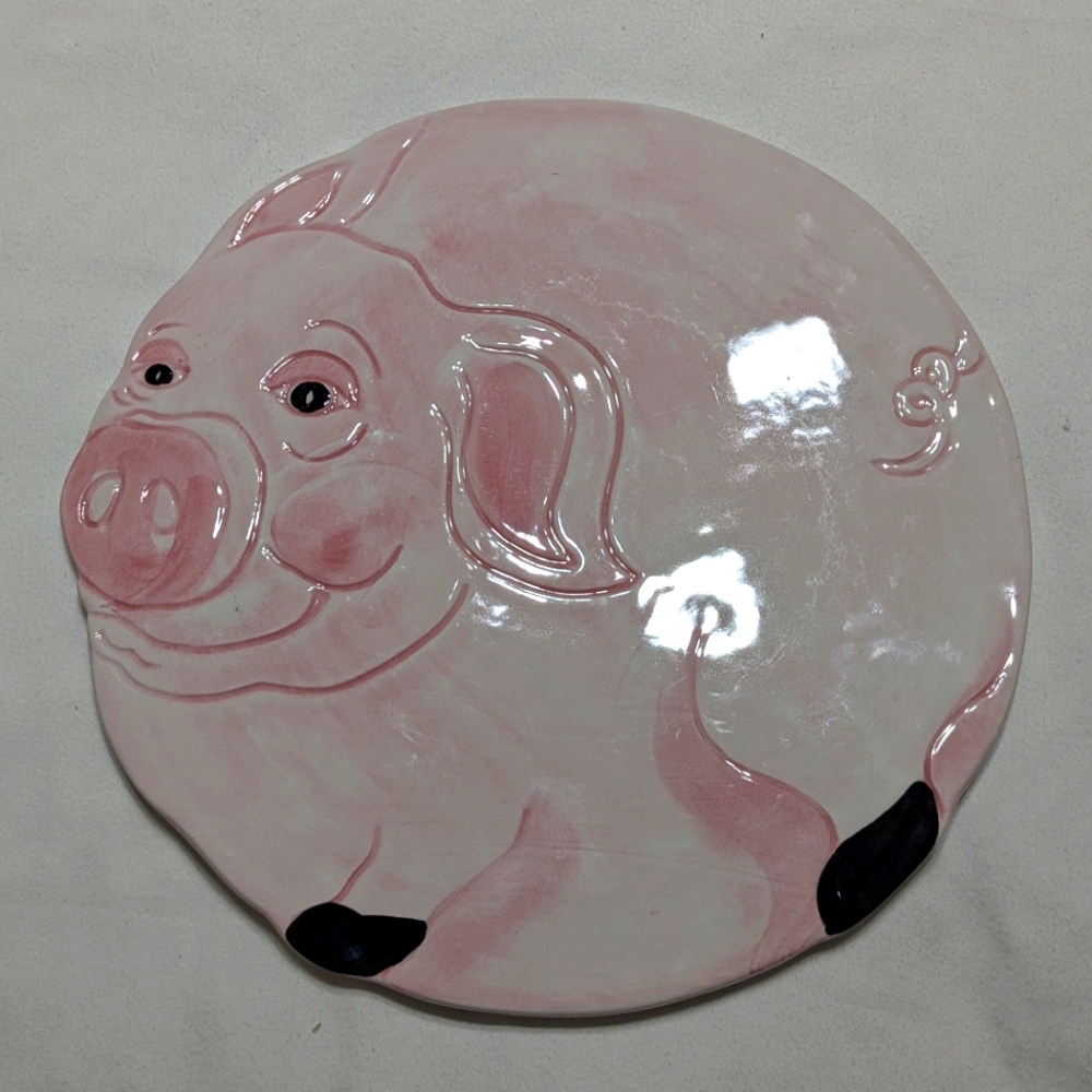 Zanolli ceramic pink pig plate/trivet